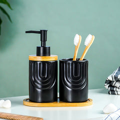 Black and Bamboo Ceramic Bathroom Set of 2