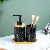 Black and Bamboo Ceramic Bathroom Set of 2