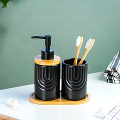 Black and Bamboo Ceramic Bathroom Set of 2