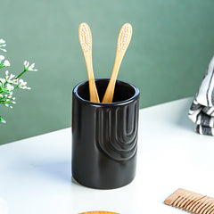 Black and Bamboo Ceramic Bathroom Set of 2
