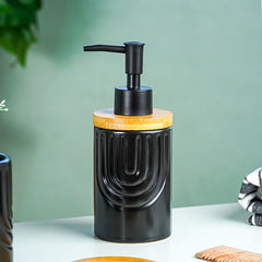 Black and Bamboo Ceramic Bathroom Set of 2