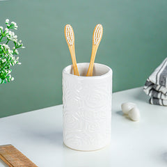 White Embossed Rose Ceramic Bathroom Set of 3