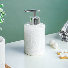 White Embossed Rose Ceramic Bathroom Set of 3