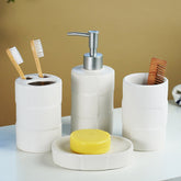 White Textured Ceramic Bathroom Set of 4