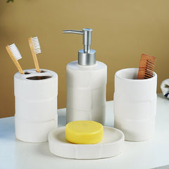 White Textured Ceramic Bathroom Set of 4