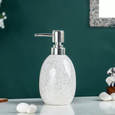 White and Gray Speckled Ceramic Soap Dispenser