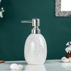 White and Gray Speckled Ceramic Soap Dispenser