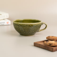Green Ceramic Latte Mugs with Design
