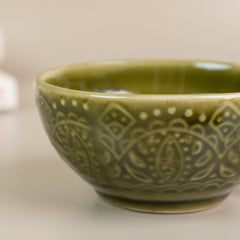 Green Ceramic Latte Mugs with Design