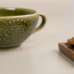 Green Ceramic Latte Mugs with Design
