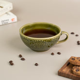 Green Ceramic Latte Mugs with Design