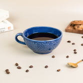 Blue Ceramic Latte Mug with Design