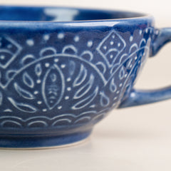 Blue Ceramic Latte Mug with Design