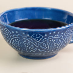 Blue Ceramic Latte Mug with Design