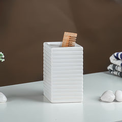 White Ribbed Ceramic Bathroom Set of 4