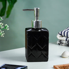 Black Glossy Ceramic Bathroom Set with Embossed Leaf Pattern Set of 3