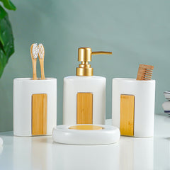 White and Bamboo Bathroom Accessory Set of 4