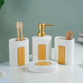White and Bamboo Bathroom Accessory Set of 4