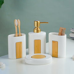 White and Bamboo Bathroom Accessory Set of 4
