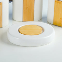 White and Bamboo Bathroom Accessory Set of 4