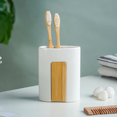 White and Bamboo Bathroom Accessory Set of 4