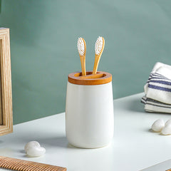 Matte White Ceramic with Bamboo Bathroom Set – 4