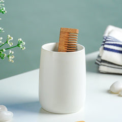 Matte White Ceramic with Bamboo Bathroom Set – 4