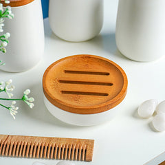Matte White Ceramic with Bamboo Bathroom Set – 4