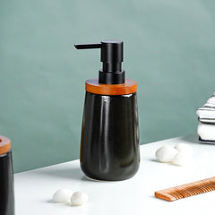 Black Ceramic with Bamboo Bathroom Set of 4