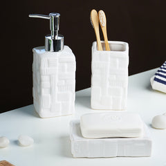 White Textured Ceramic Bathroom Set of 3