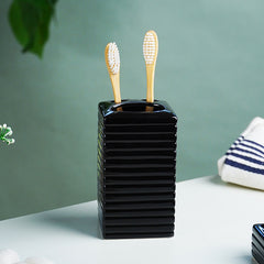 Black Ribbed Ceramic Bathroom Set of 4