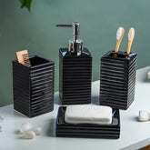 Black Ribbed Ceramic Bathroom Set of 4