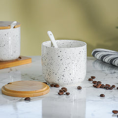 White Canister Set with Bamboo Lids and Tray - Set of 3