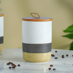 Three-Tone Ceramic Canister Set with Wooden Lids - Set of 3