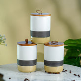 Three-Tone Ceramic Canister Set with Wooden Lids - Set of 3