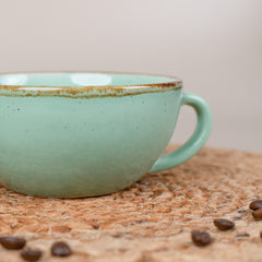 Blue Ceramic Latte Mug with Golden Border