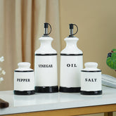 Minimalist White Cruet Set – 4-Piece Oil, Vinegar, Salt & Pepper