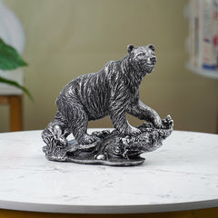 Silver Bear Figurine with Textured Fur