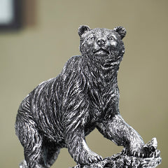 Silver Bear Figurine with Textured Fur
