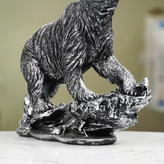 Silver Bear Figurine with Textured Fur