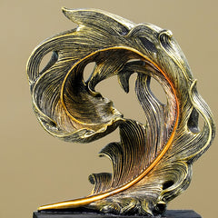 Golden Leaf-Inspired Decorative Sculpture on Black Base