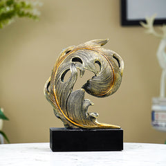 Golden Leaf-Inspired Decorative Sculpture on Black Base
