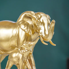 Gold Elephant and Calf Statue