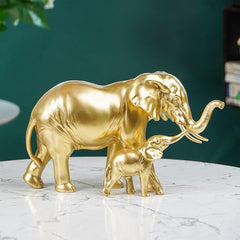 Gold Elephant and Calf Statue