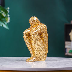 Golden Mosaic Thinker Sculpture