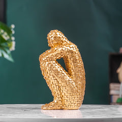 Golden Mosaic Thinker Sculpture