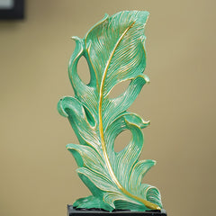 Green Leaf-Inspired Decorative Sculpture with Golden Accents