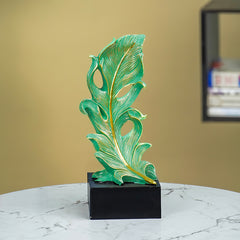 Green Leaf-Inspired Decorative Sculpture with Golden Accents