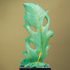 Green Leaf-Inspired Decorative Sculpture with Golden Accents