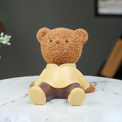Brown Teddy Bear Figurine in Yellow Hoodie